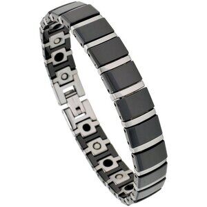 Men's Tungsten Bracelet Ceramic Bracelet Magnetic Therapy, 2-Tone Black